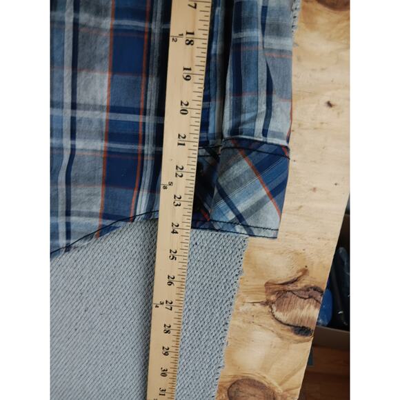 Rock & Roll Cowboy Western Shirt Mens M Smoke Plaid Blue Pearl Snap Embroidered - Picture 11 of 13